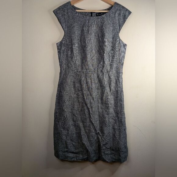 Mercer & Madison Blue Marled 💯 Linen Sheath Dress Size Medium Us 8 - Picture 3 of 7